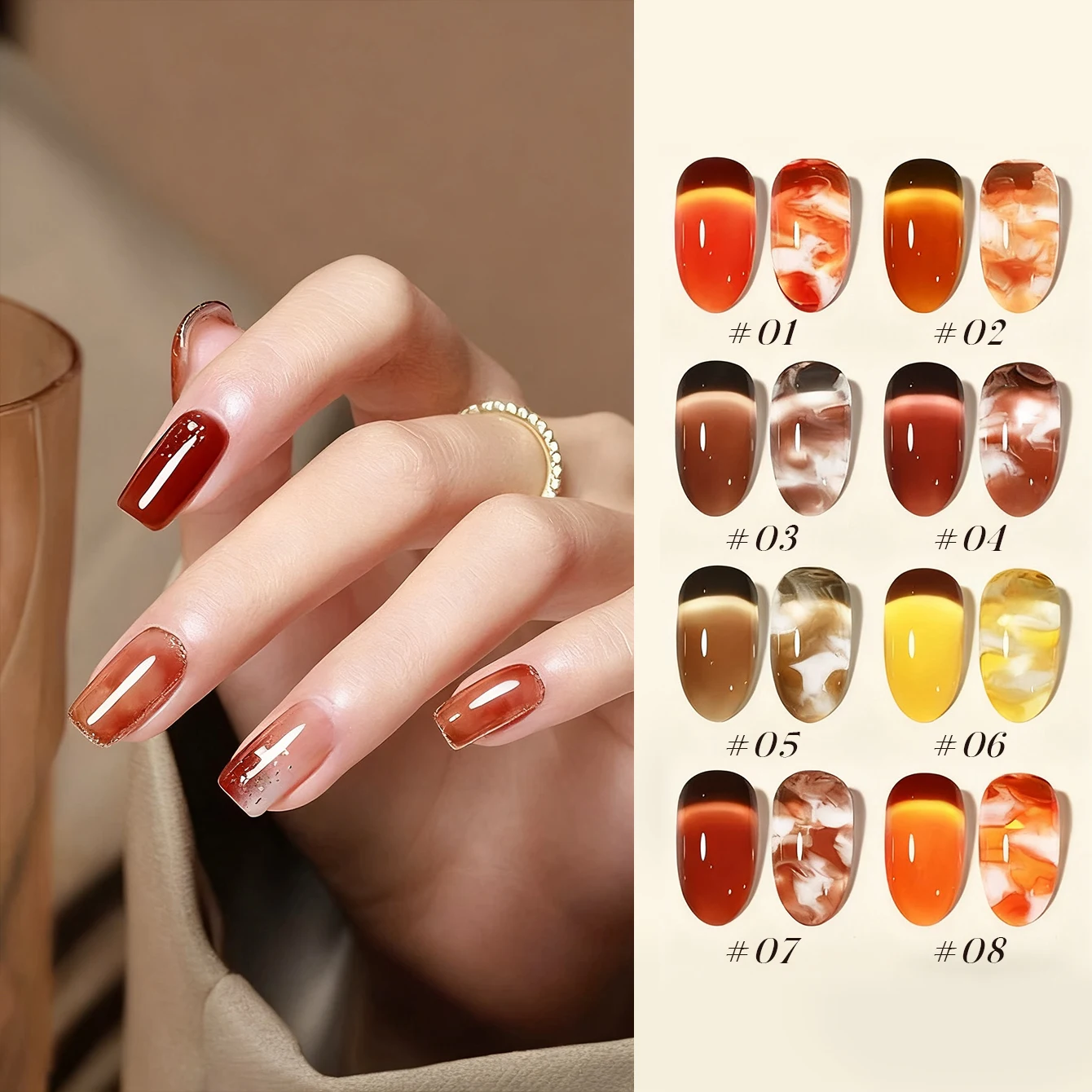 10ML Herbst 1-8PCS Braune Nägel Exquisite Linglong Amber Serie Gelee Gel Nagellack Rote Nägel UV licht Nägel Schwarze Nägel