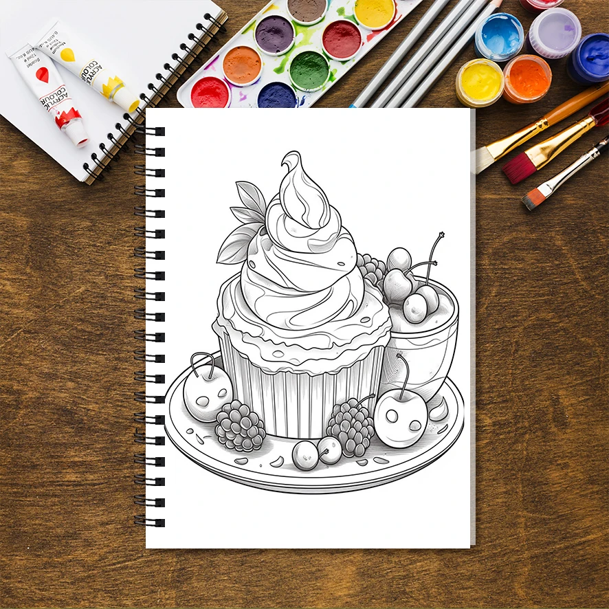 大人の心のこもったデザートの塗り絵は、ストレスを軽減し、感情を和らげるのに役立ちます、8.3x11.2 "、32ページ