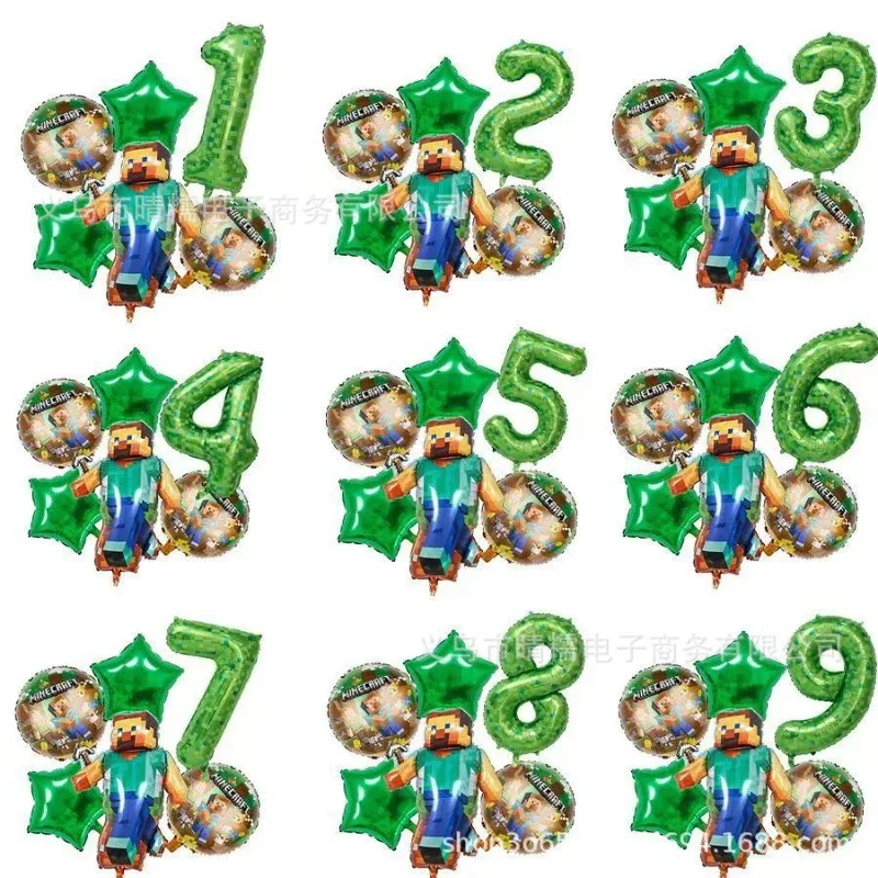 

6PCS Hot Game Minecrafts Series Balloon Suit Cartoon Character Creativity Printing Digital Balloon Boys Birthday Party Supplies