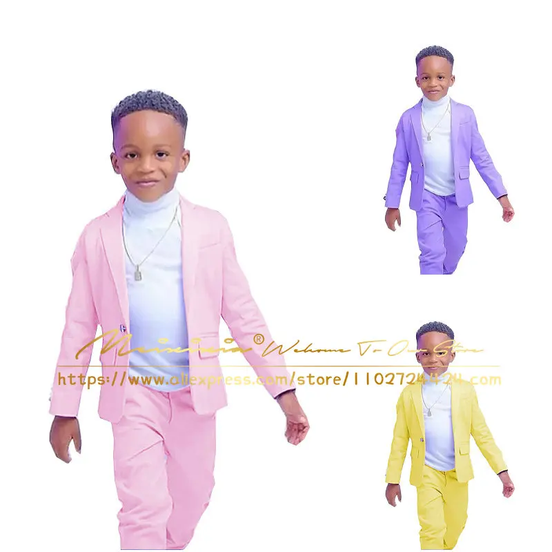 

Pink Boys Suit 2 Piece Casual Beach Jacket Pants Formal Wedding Tuxedo Fashion Kids Blazer Set 2-16 Year Old Party Outfit