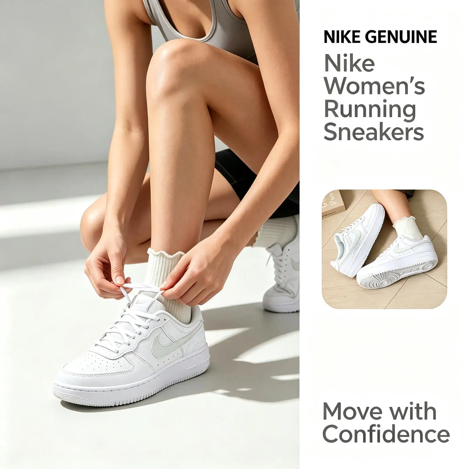 Nike Genuine Women Gamma Force Low Top Sneakers White Mint Swoosh Leather Platform Shoes Outsole Classic Style Casual Trainers