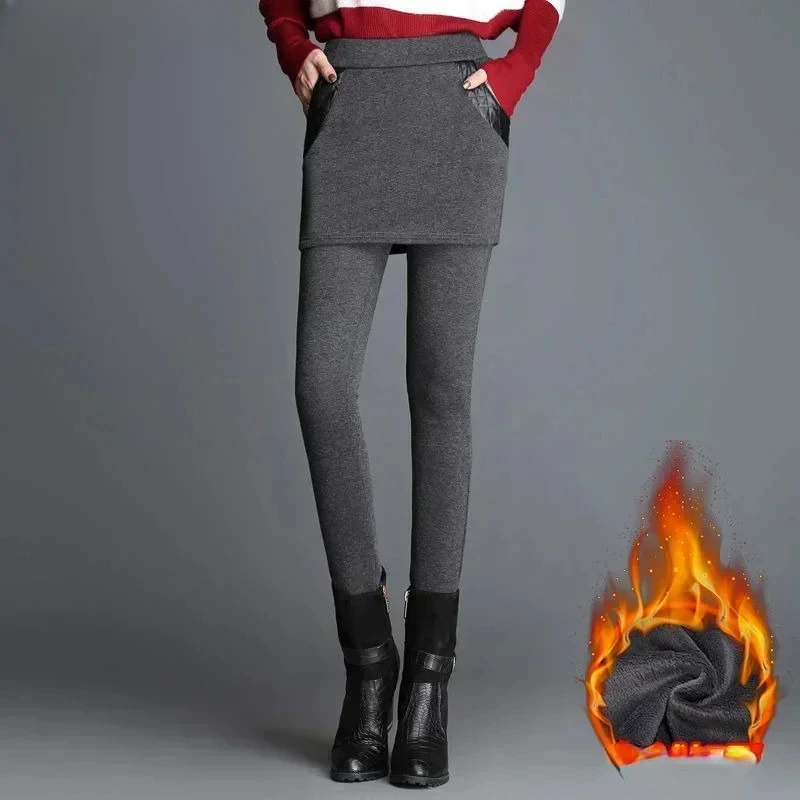 

Women Trouser Skirt Winter New Fashion Versatile Warm Velvet Thickening High Waist Look Thin Fleece Tight Leggings Skirt Z169