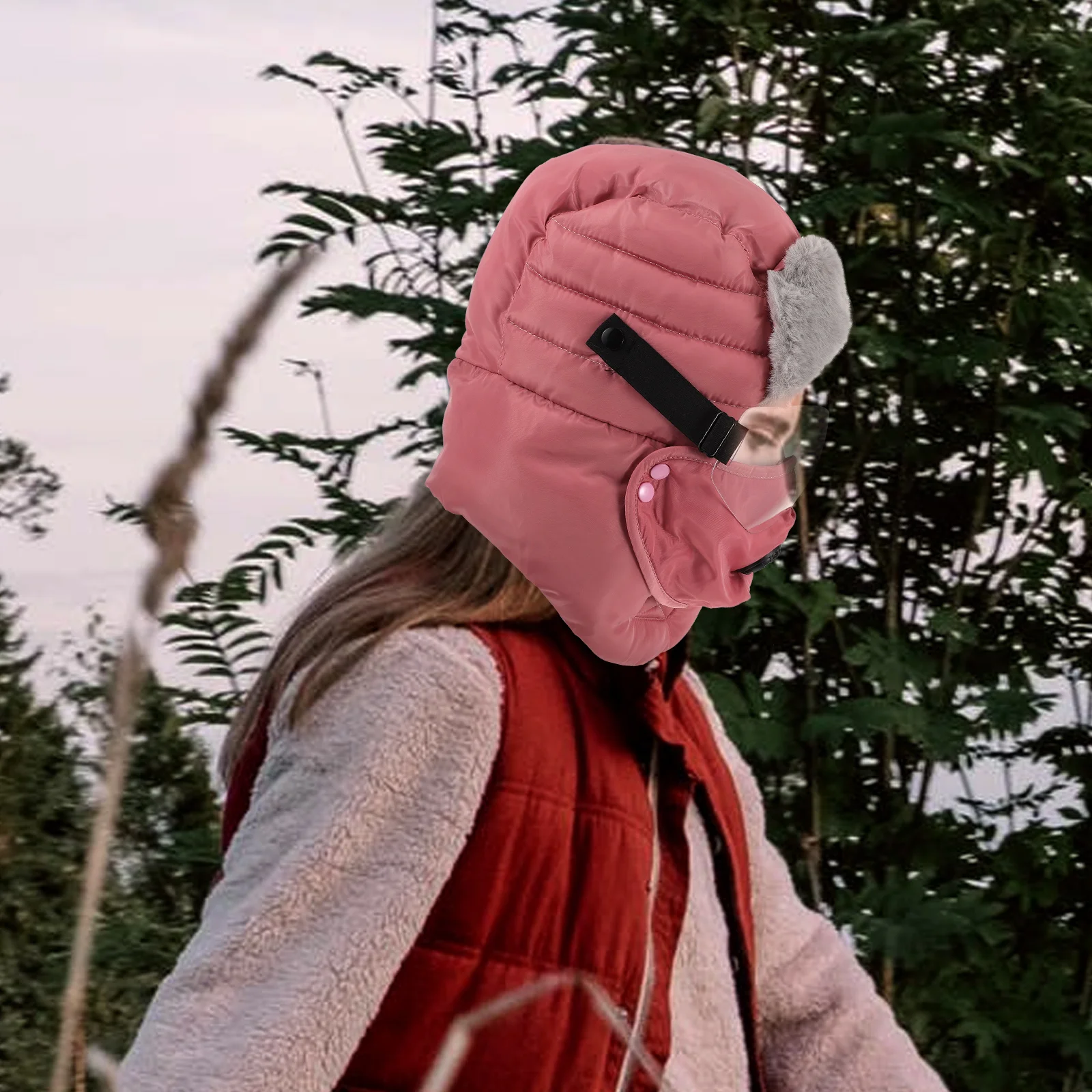 

Cotton Hats Goggles Warm Cover Windproof Pink Cold proof Thickened Outdoor Sports Skiing Mountaineering Cycling Full