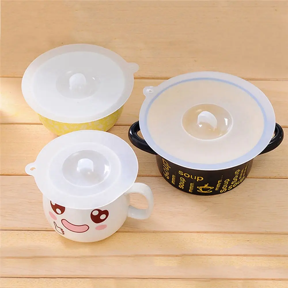 Cup Lids Universal White Silicone Leakproof Fresh Keeping Lids Heat-resistant Anti Dust Lid Kitchen Gadgets