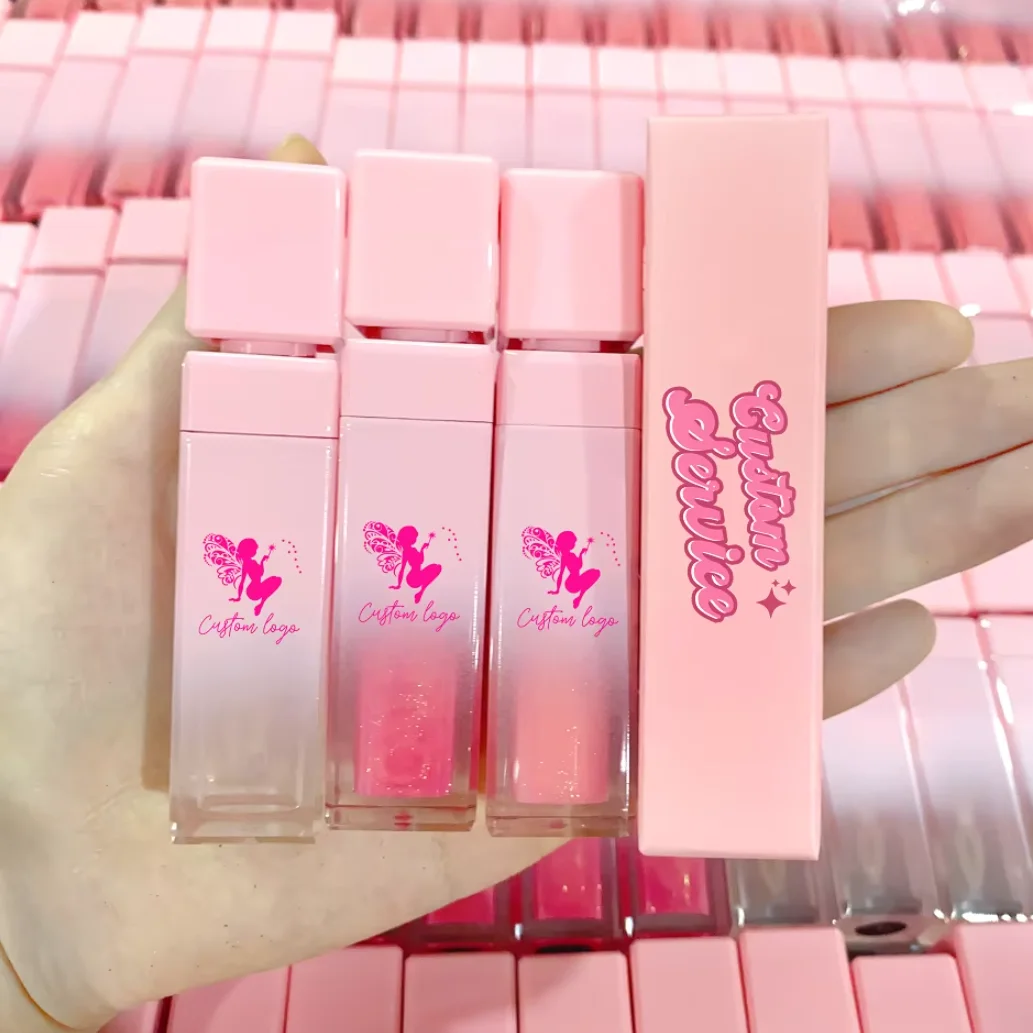 Wholesale Pink Lip Gloss Custom Logo Vegan Glitter Lipgloss  Clear Nude Red Liquid Lipstick Cosmetics Vendor Bulk
