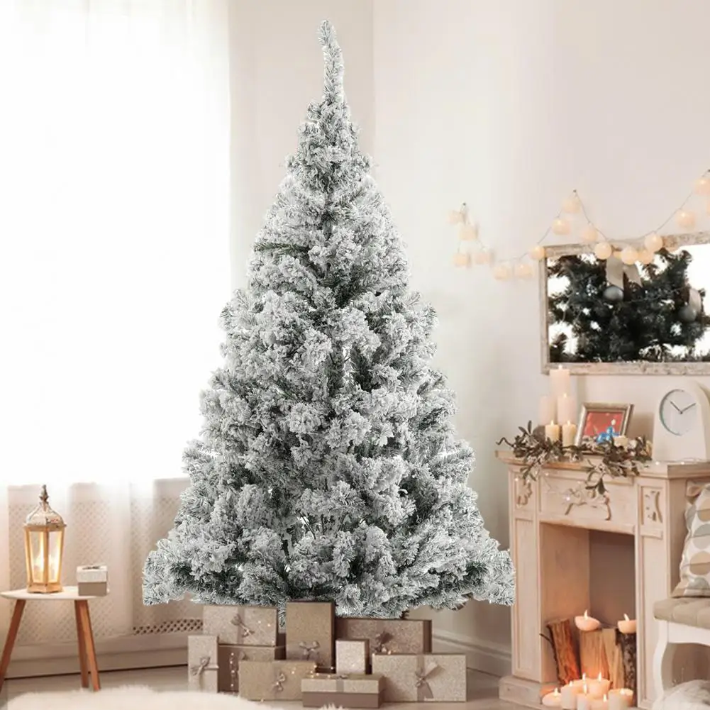 Snowflake Christmas Tree, Pencil Shape White Flocked Simulation Flocking Tree, Fake Christmas Tree With Realistic Branch, 1.8m