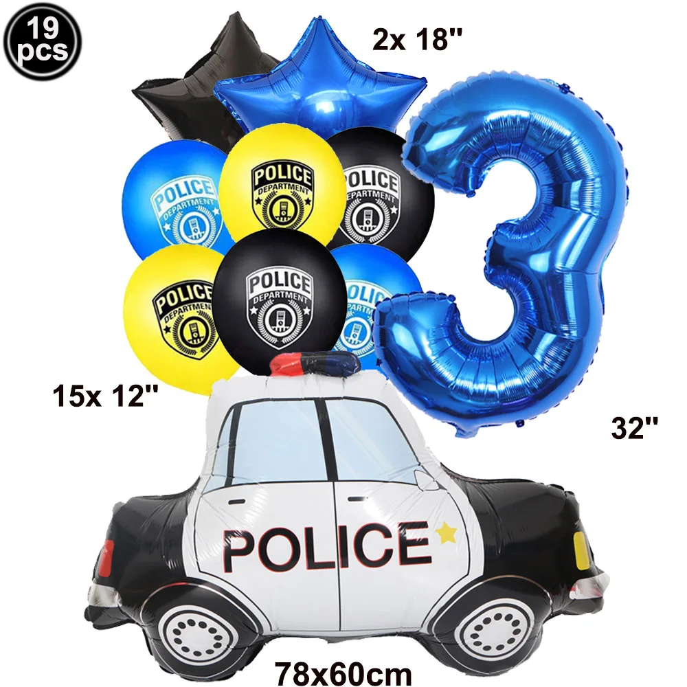 Police Themed Latex Balloon Set, Police Car Balloons, Estrela e Número Balloon, Birthday Party Decors