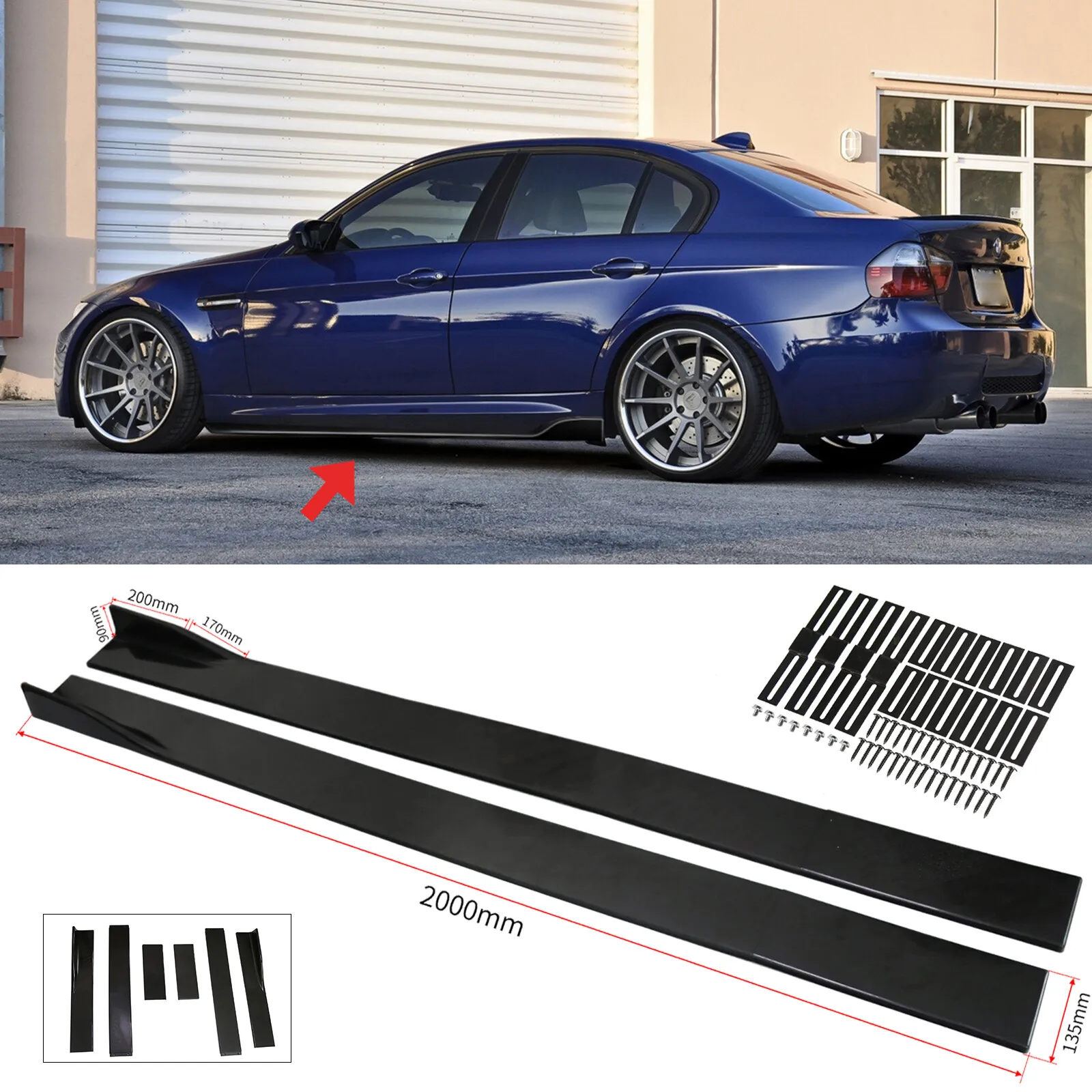 

For BMW E90 E92 E93 2006-21 Gloss Black Side Skirt Extension Lip Rocker Splitter