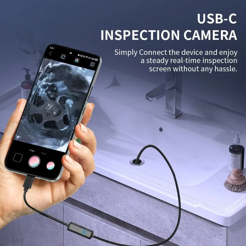 7 Millimeter Type‑C Android Inspection Endoscope IP67 Waterproof Mini Camera With 6pcs Adjustable LED Lamps