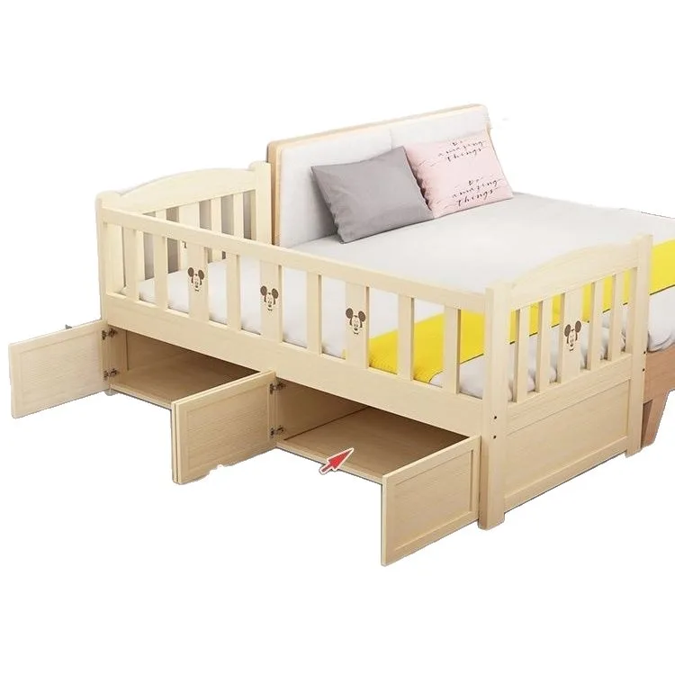 

Splicing Children's bed with drawer storage Modern fashion with guardrail Wood