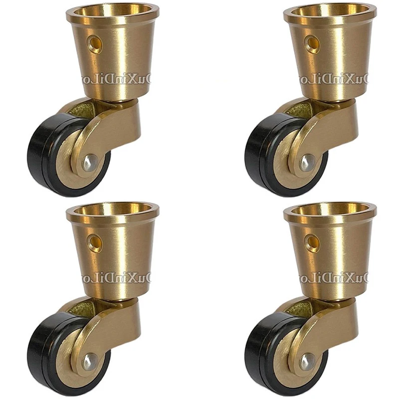 

4PCS 1'' Brass Cup Rubber Silent Wheel 360° Swivel Furniture Casters Table Chair Sofa Cabinet Feet Rollers Floor Protect Pulleys