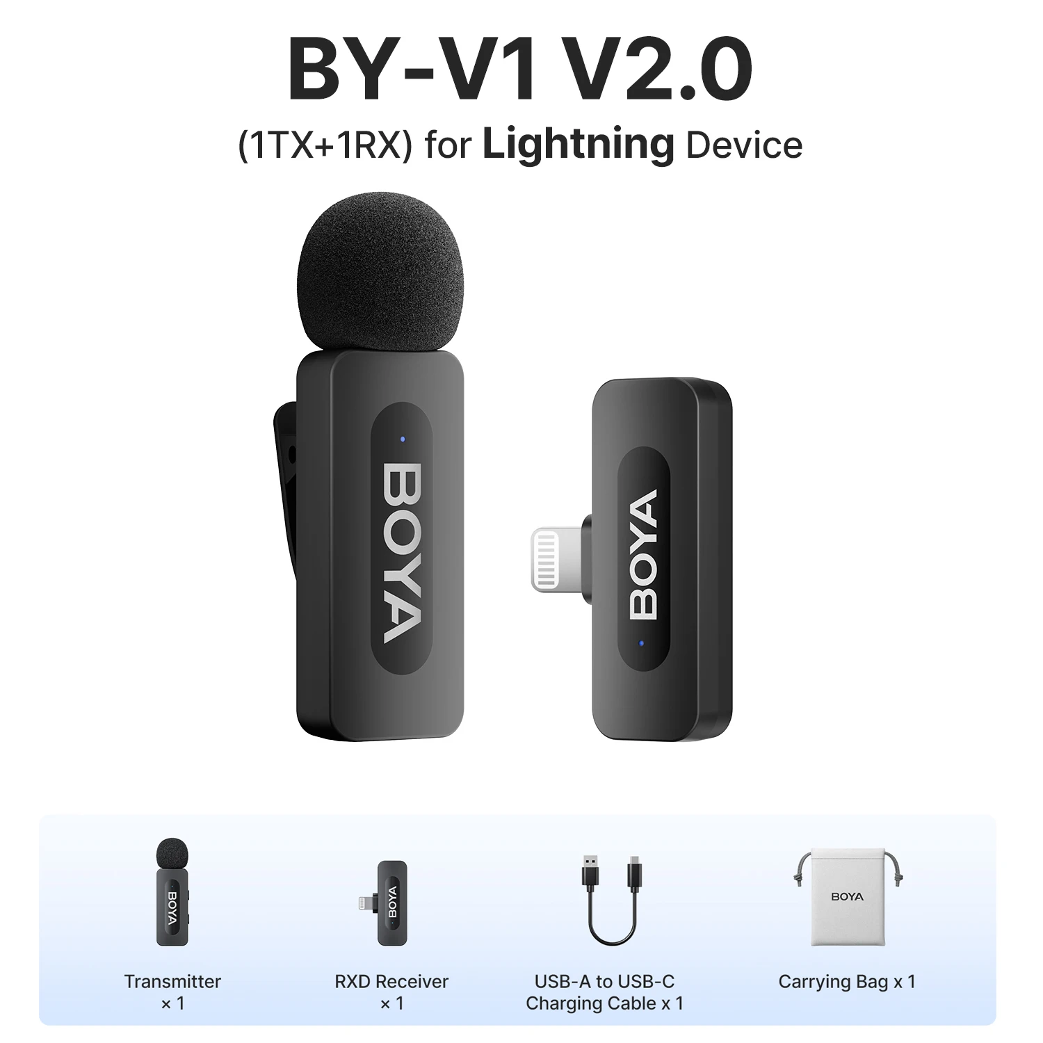 BOYA BY-V3 Wireless Lavalier Microphone for iPhone 15/16 Series Samsung DJI Pocket 3 Type-c Smartphones Cameras Video Recording
