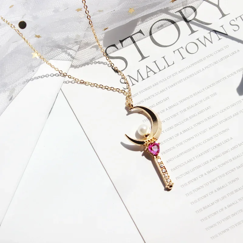 16 Styles Japanese Luna Cat Pendant Angle Wing Key Wand Star Moon Necklace Cartoon Animal Fox Choker Necklaces