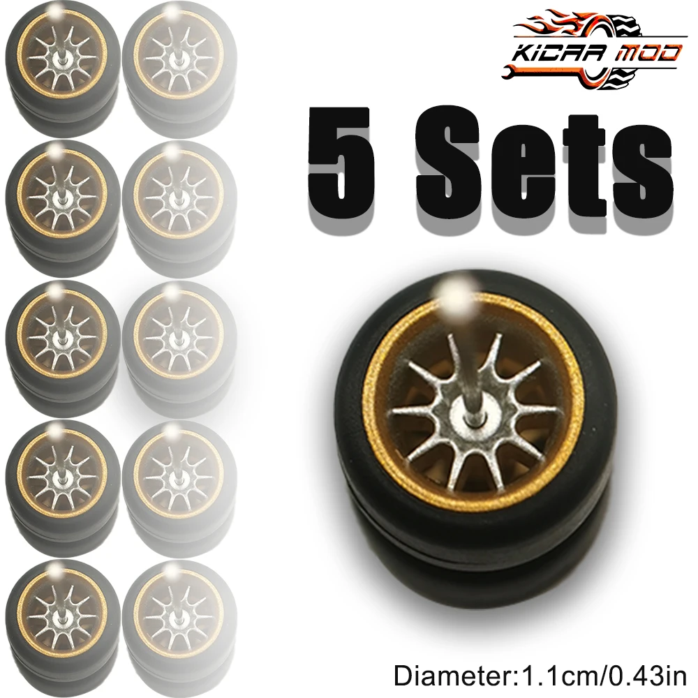 1/64 KicarMod Wheels Tires 11*11mm Gold Silver Series Vehicle Toy for 5 Cars per bag for Hot Wheels Hobby Modified Parts