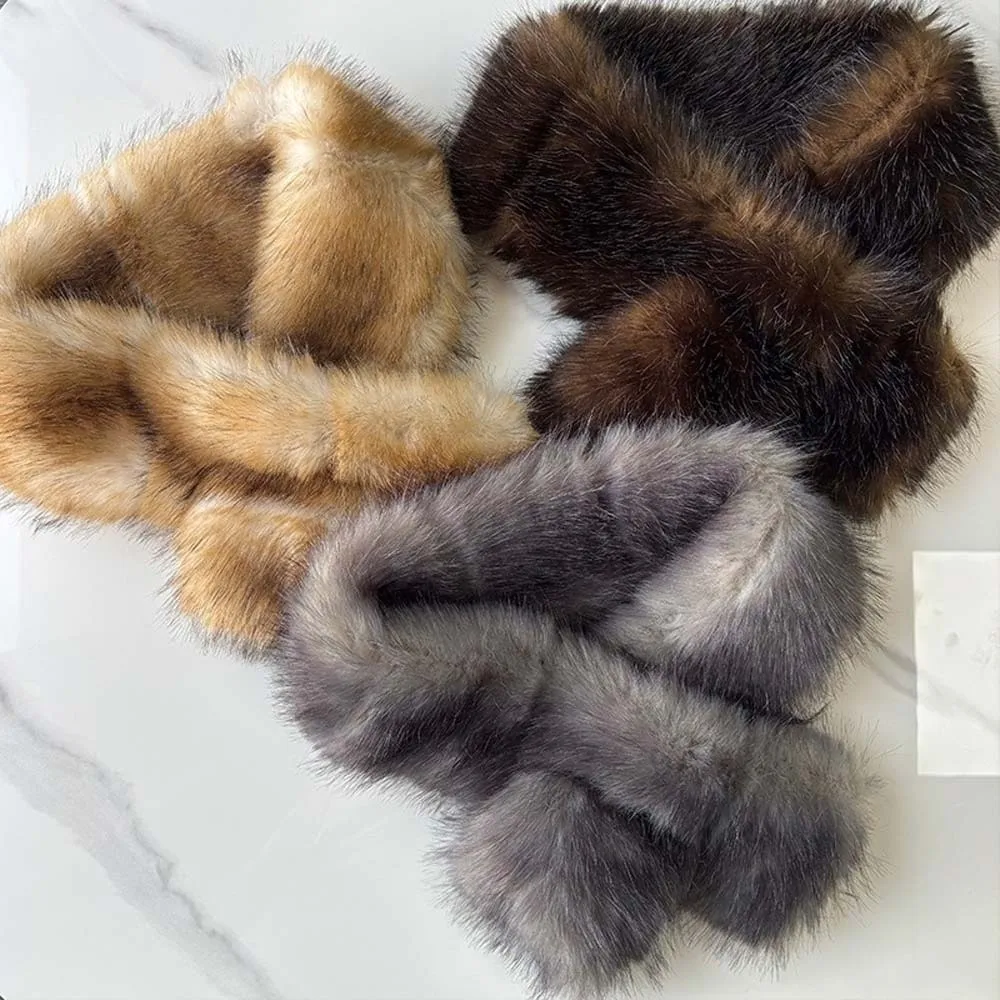 Skin Friendly Winter Faux Fur Scarf Windproof Lightweight Thick Warm Neck Warmer Soft Texture Cozy Fit Cross Fluffy Collar