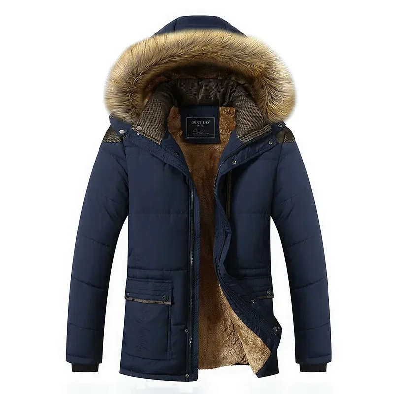 M-5XL Fur Collar Hooded Men Winter Jacket  New Fashion Warm Wool Liner Man Jacket and Coat Windproof Male Parkas casaco