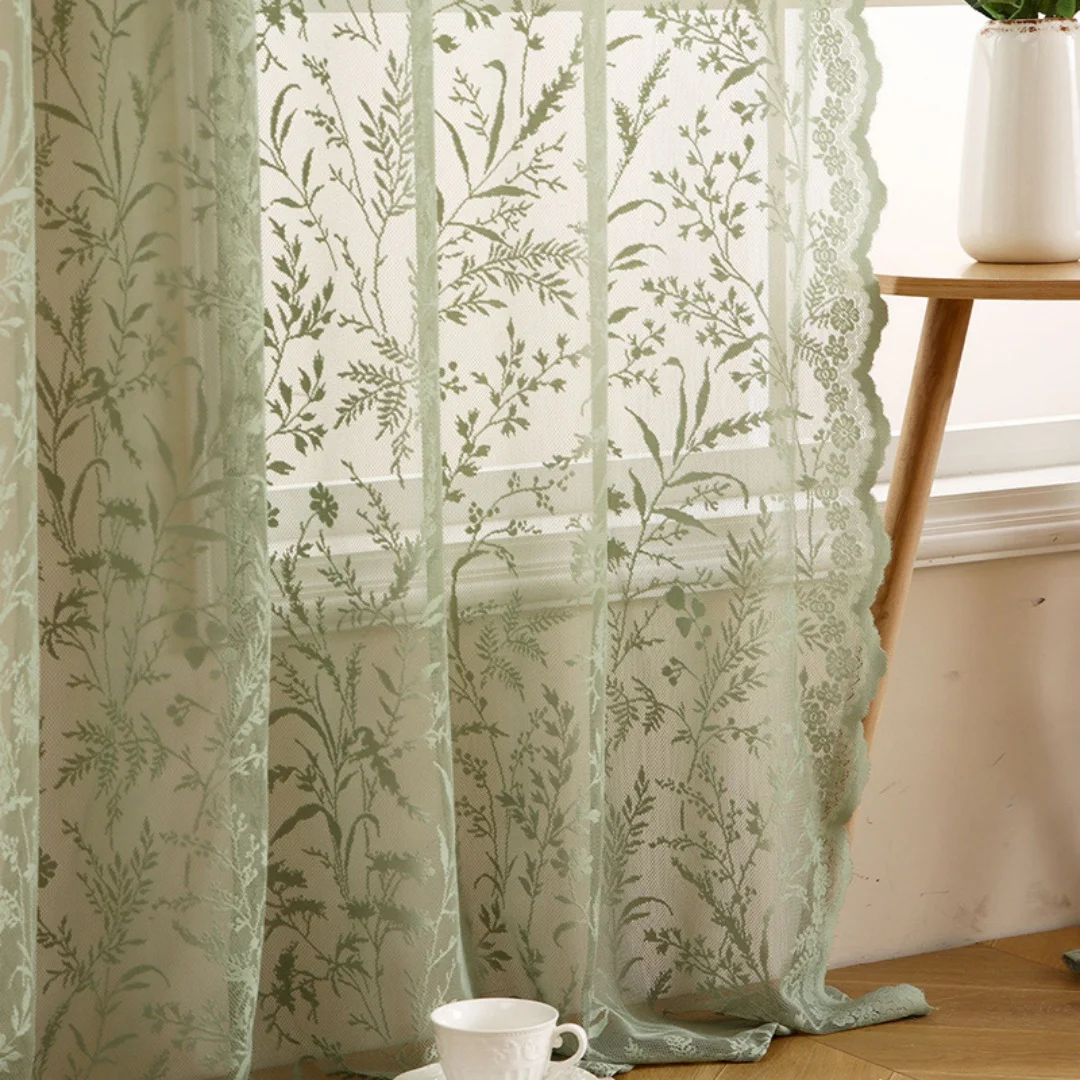 Princess wind lace flowers and plants hollow curtains small fresh retro literary atmosphere living room balcony curtains.