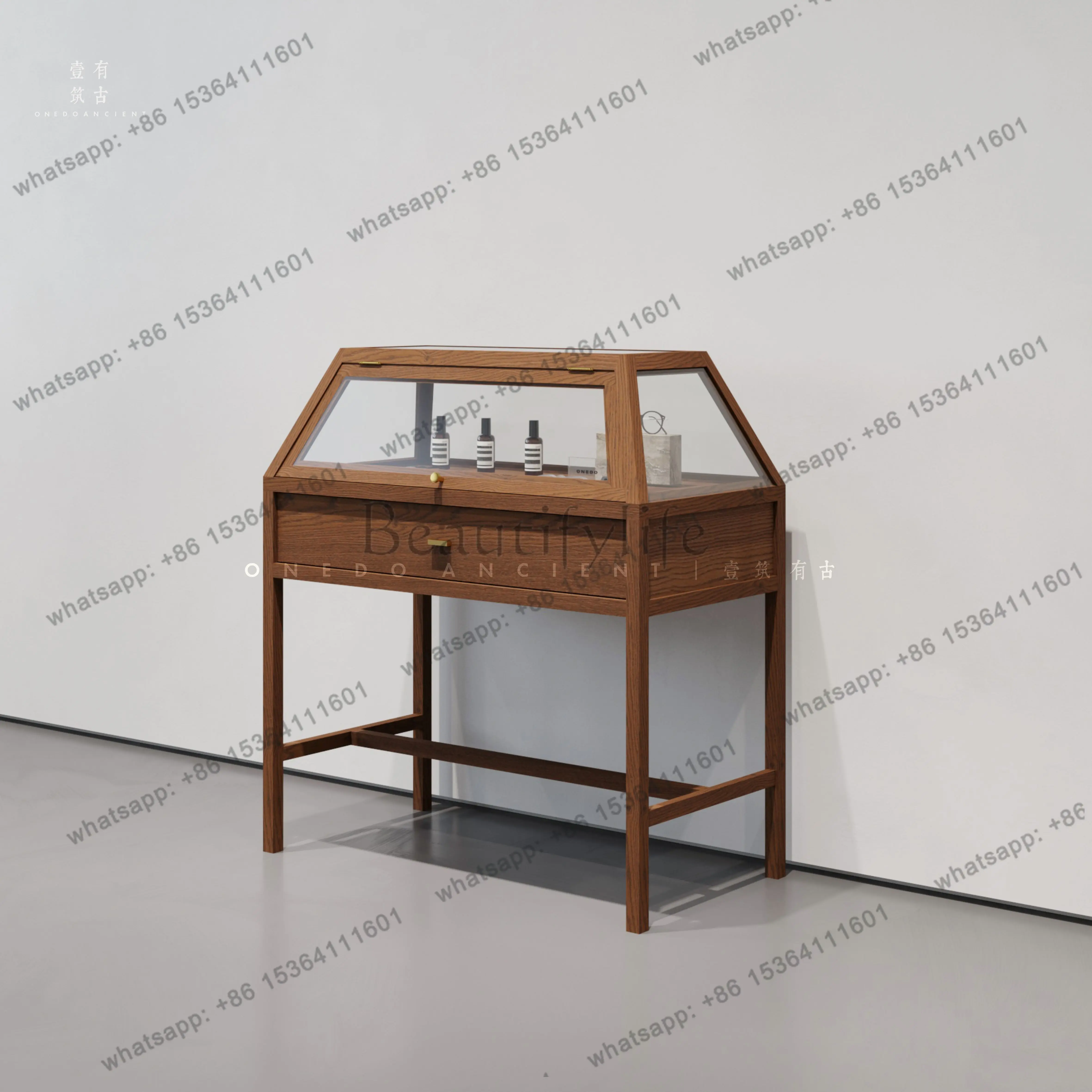 zj.Medieval Jewelry Display Cabinet Jewelry Jade Display Cabinet Glass Museum Booth Shelf