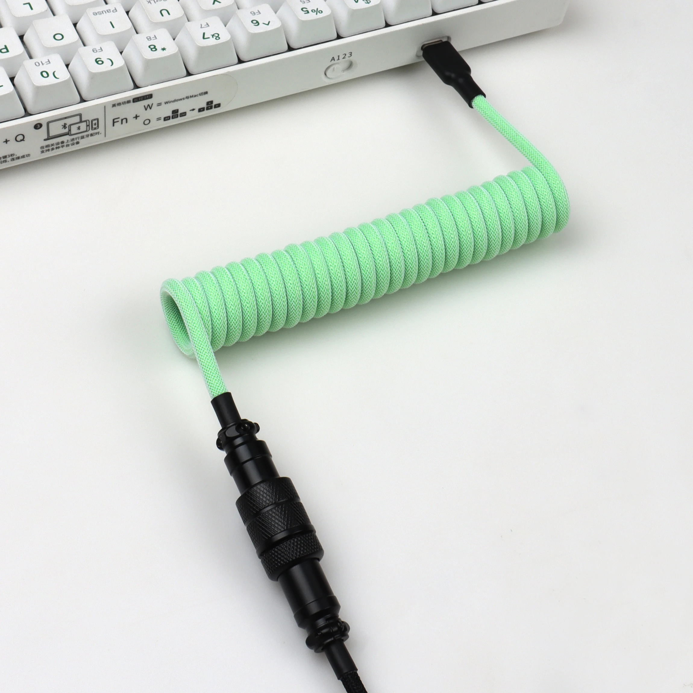 

【LANO】 Mechanical Keyboard Coiled Cable USB A to Type C，with GX16 Detachable Aviator Coiled Power Cable ，Double Sleeved， durable