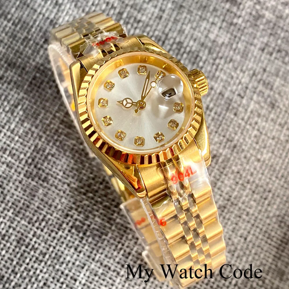 Nologo NH05A Movemnt 26mm Date-just Lady Watch Yellow Gold Luxury Steel Automatic Wristwatch Diamond Index Small Women Clock