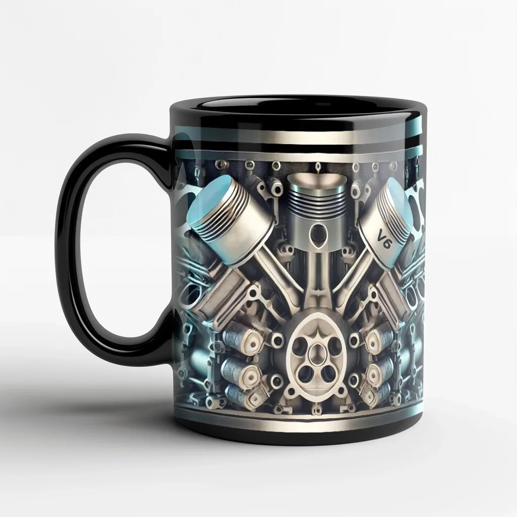V6 V8 Mechanical Engine Mug Ceramic Coffee Cup Novelty Gift for Car Mechanic