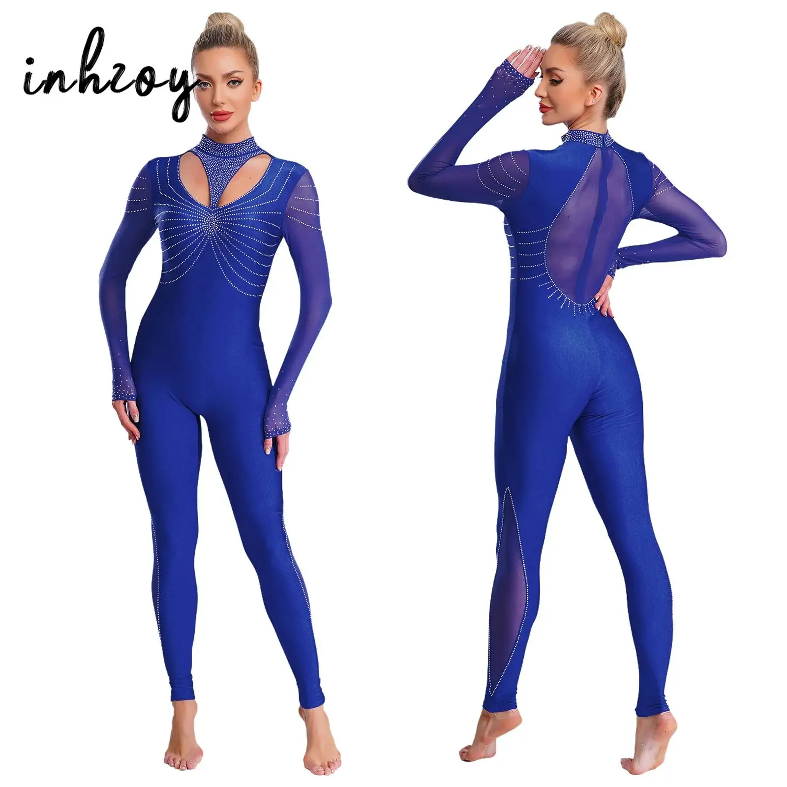 

Взрослый женский гимнастический комбинезон со стразами, комбинезон для балета и танцев, полный костюм из спандекса для танцев и гимнастических тренировок