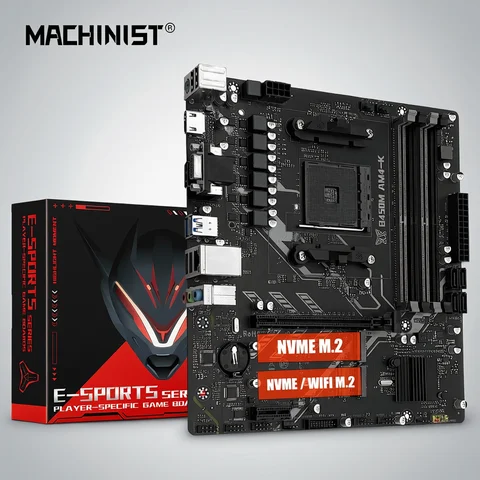 MACHINIST B450M-AM4-K ADM Motherboard Supports AM4 Series (Ryzen 1-5 CPU) DDR4 RAM Dual NVME M.2 With HDMI Interface VGA DP