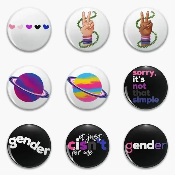 Subtle Genderfluid Pride Cat Moon Asexual Me Soft Button Pin Customizable Fashion Metal Collar Brooch Funny Cute Lapel Pin