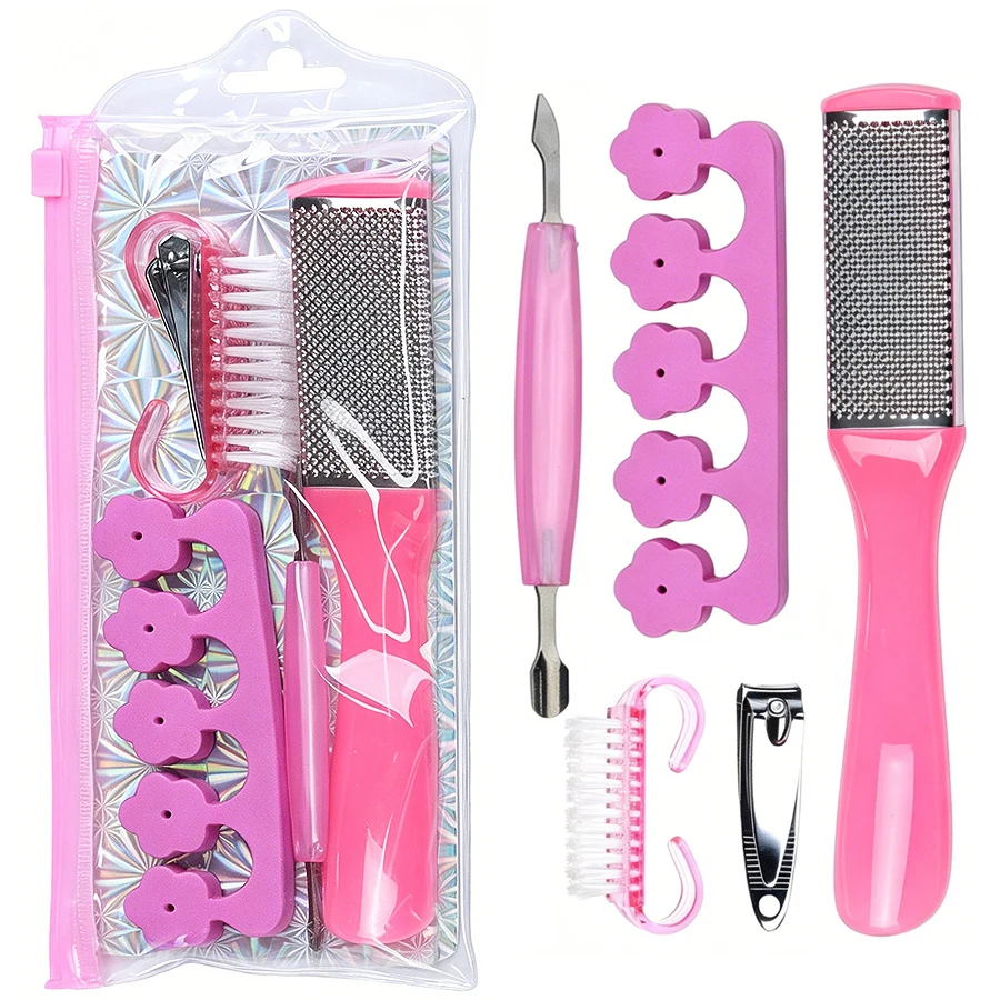 Tragbares Maniküre-Pediküre-Nagelpflegeset, 5-teilig, Nagelknipser, Fußfeile, Nagelhautschieber, Zehentrenner mit Tasche – Detail 1