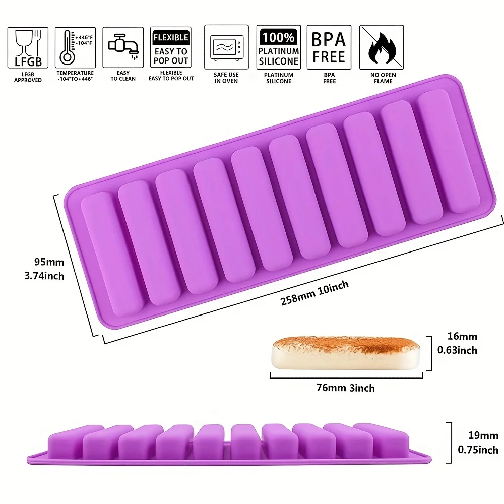 2Pieces Silicone Chocolate Stick Molds Finger Biscuit Baking Moulds Long Strips Cookie Mould Nonstick Ice Cube Tray