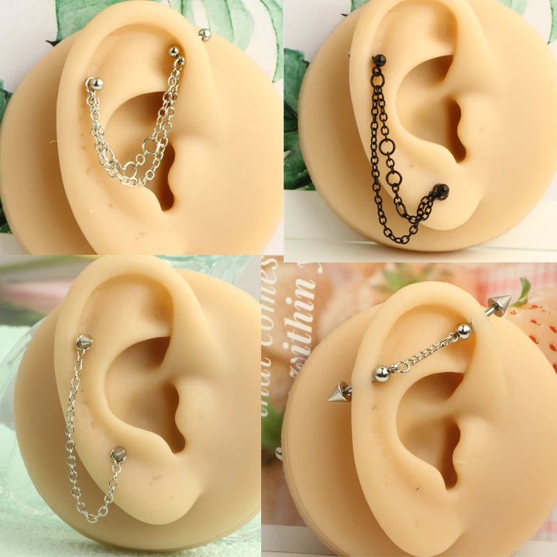 Mix Style Chain Cartilage Stud Chain Double Hole Women Punk Hip Hop Helix Personality Piercing Jewelry Wholesales Body jewelry