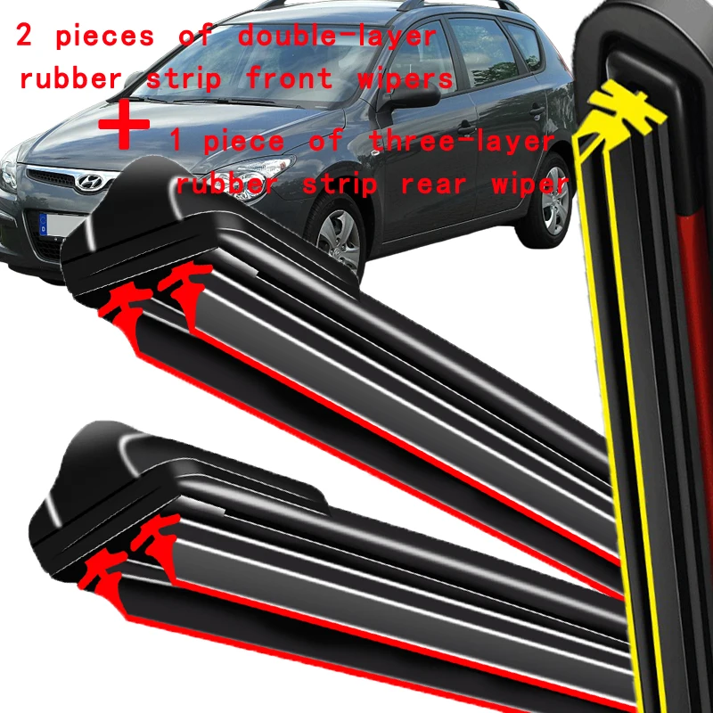

Silicone Front & Rear Wiper Set For Hyundai I30 2007 - 2010 2008 2009 coated windshield wiper blade 24"+18"+12"