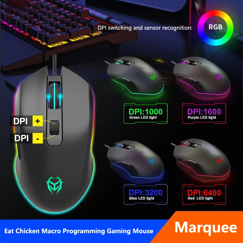 Wired Mechanical Mouse Macro Programming RGB Mouse Gamer with Running lamp 8000dpi Mause for PC Gaming Computers with Gift box