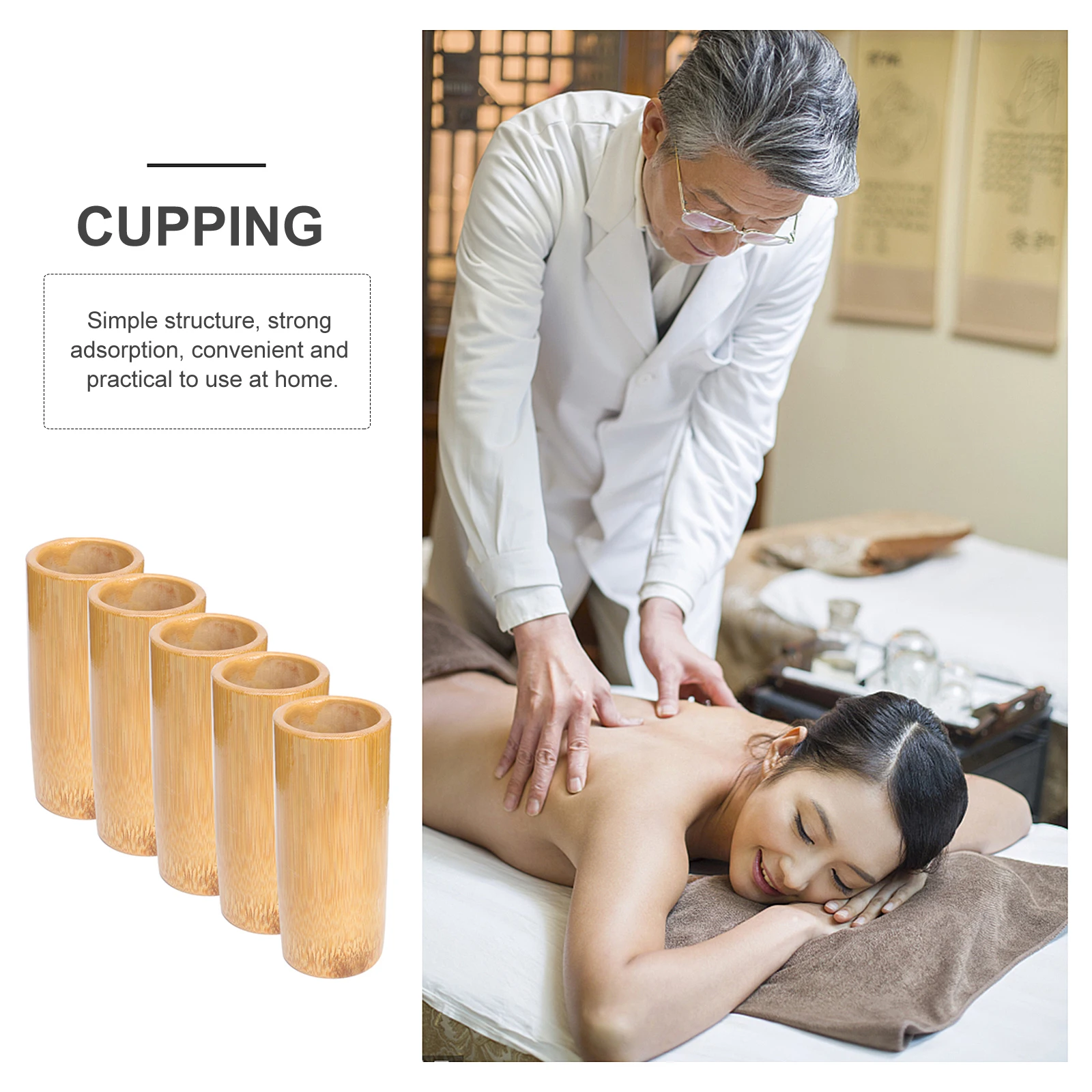 

5Pcs Bamboo Fire Cupping Cups Traditional Therapy Body Massage Suction Cups for Muscle Immunity and Pain Relief