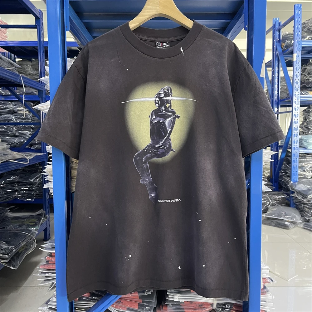 

Washed Black Saint T Shirt Men Women Best Quality Summer Style T-shirt Top Tees