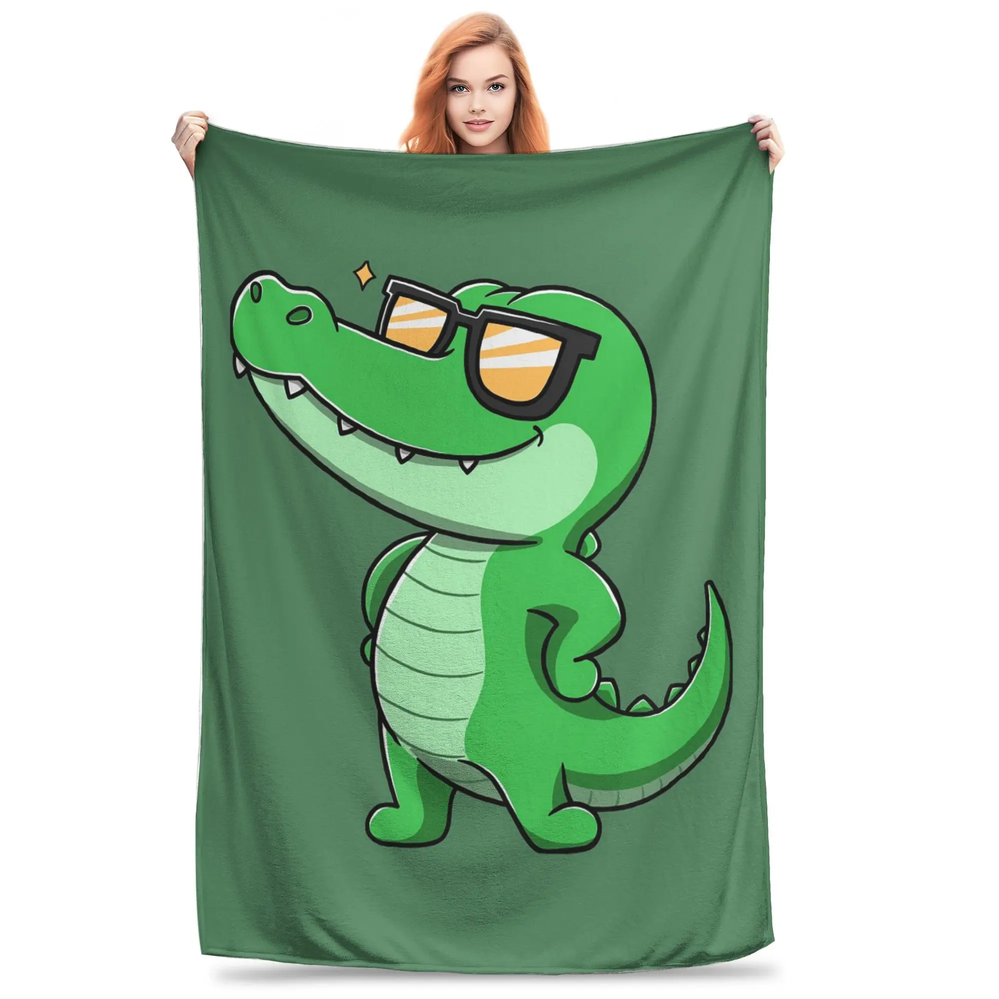 

Милый крокодил в солнцезащитных очках, мультяшное одеяло, фланелевое одеяло для дивана, одеяло для дома, спальни, офиса, покрывало, одеяло