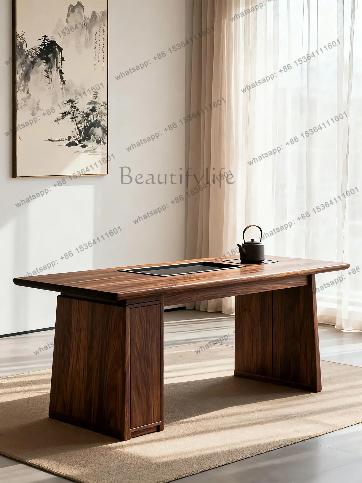 

LXNew Chinese-style North American black walnut tea table, living room tea room Kung Fu tea tableSSS