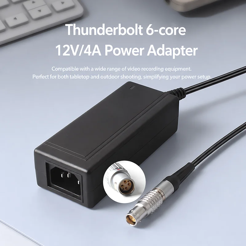 12V 4A LEMO Power Adapter with 6-Core Output Stable DC Source for On-Set Camera Wireless Video DJI Transmitter Gimbal System