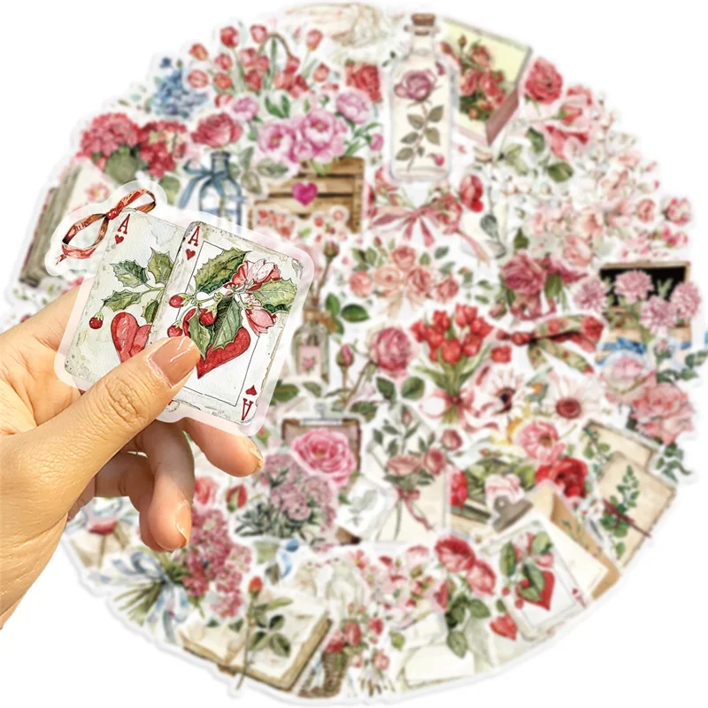 50PCS Kawaii Rose Book PET Sticker Aesthetic Hand Accounting Transparent Decoration Scrapbooking Stationery Supplies for Kids