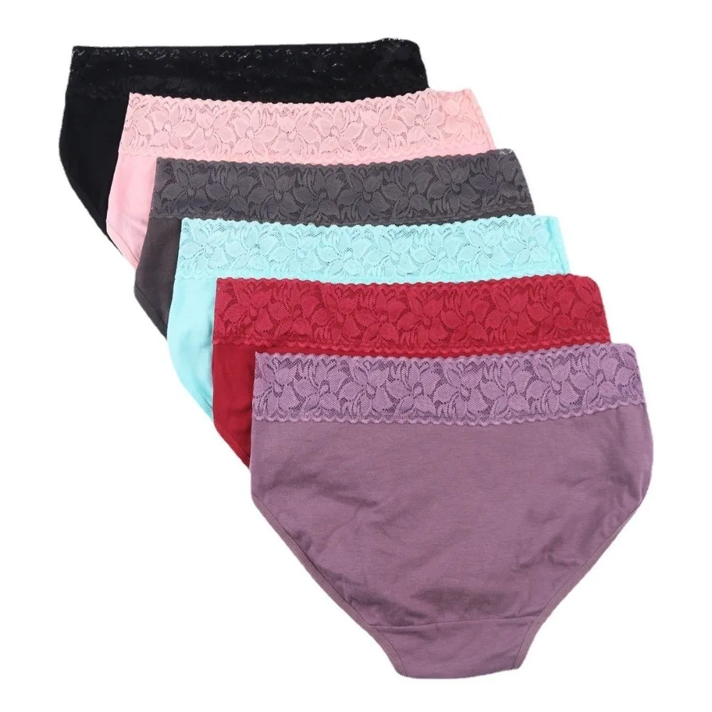 Comfortable High Waist Cotton Underwear Lace Design Wide Belt Women Panties Absorbent Solid Color Leakproof Panties for Women