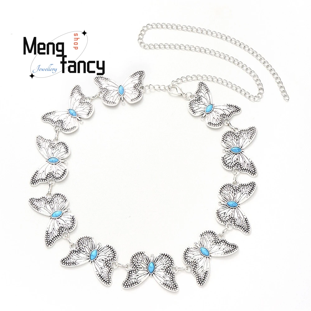 New Butterfly Turquoise Inlaid Decorative Dress, Versatile And Slimming Metal Belt For Autumn Fashion Jewelry Exquisite Elegant