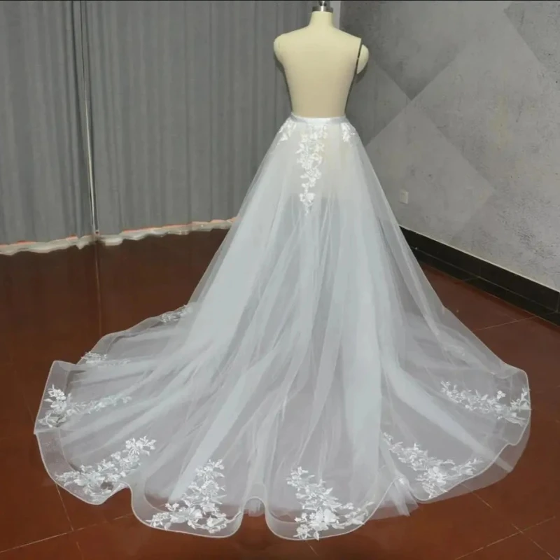 

Detachable skirt wedding overskirt, tulle wedding train decorated lace Detachable wedding overskirt custom size