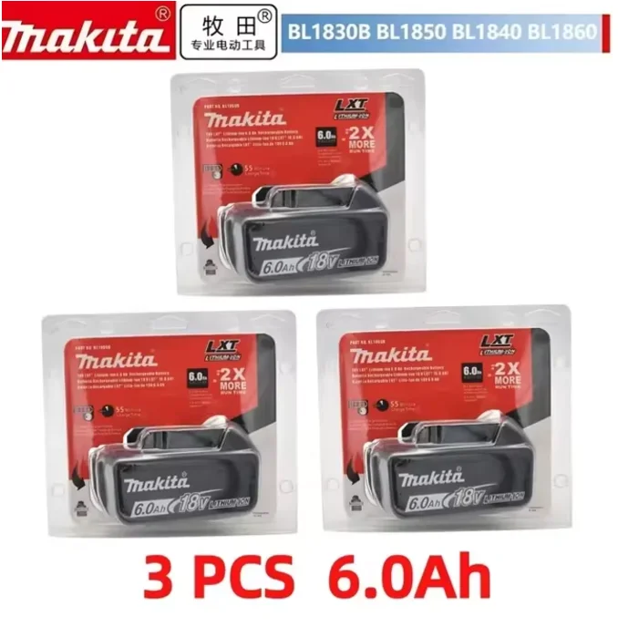 100% Original Makita Rechargeable Power Tool Battery, Replaceable LED Lithium-ion, 6.0 Ah 18V LXT BL1860B BL1860BL1850 DTD172