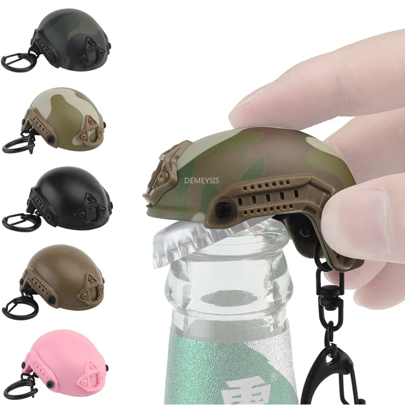 Mini Fast Helmet Keychain Hiking Camping Bottle Cap Opener Decrowner Dummy Helmet Shaped Toy Decoration Gift Outdoor Tool