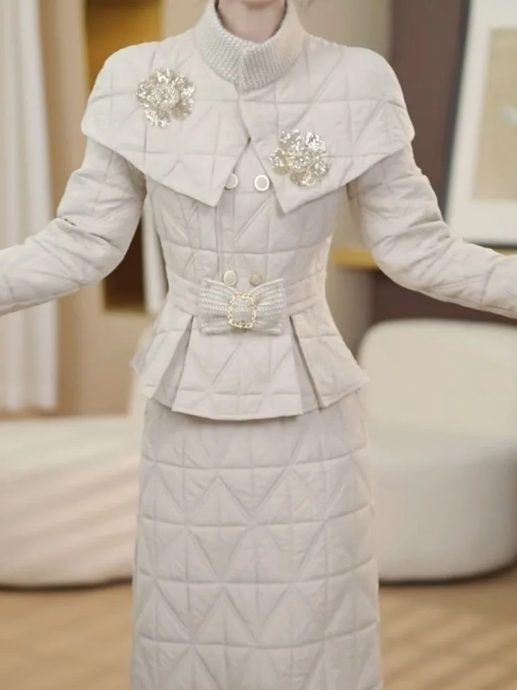 

Elegant Cotton Two-Piece Set Women's Winter New Style Warmth Filled Top Half-Skirt Fashionable Ensemble High Waist ...