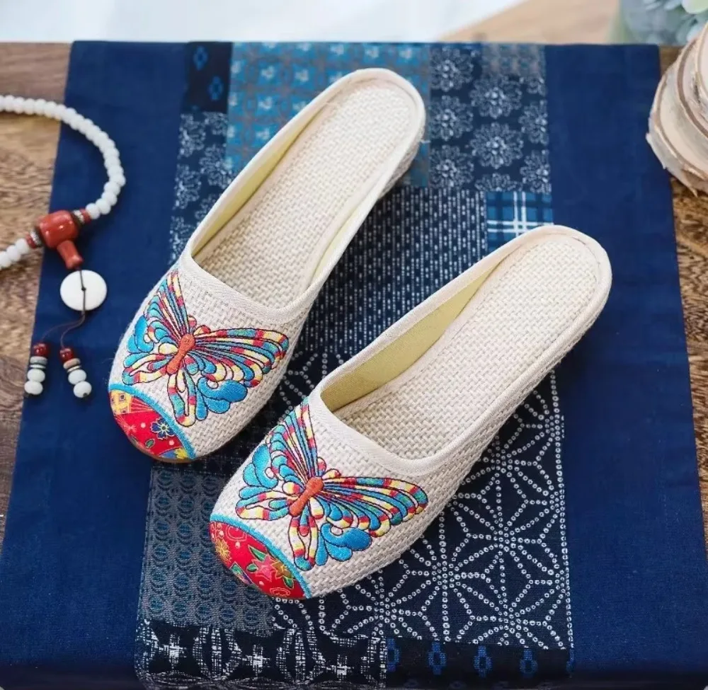 Slippers Women Shoes for Women Fashion Casual Vintage Embroidery Ethnic Style Streetwear Chinese Style Summer Harajuku