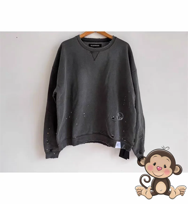 

New pure cotton retro distressed ink NBHD round neck sweatshirt Neighborhood Damage men's sportswear