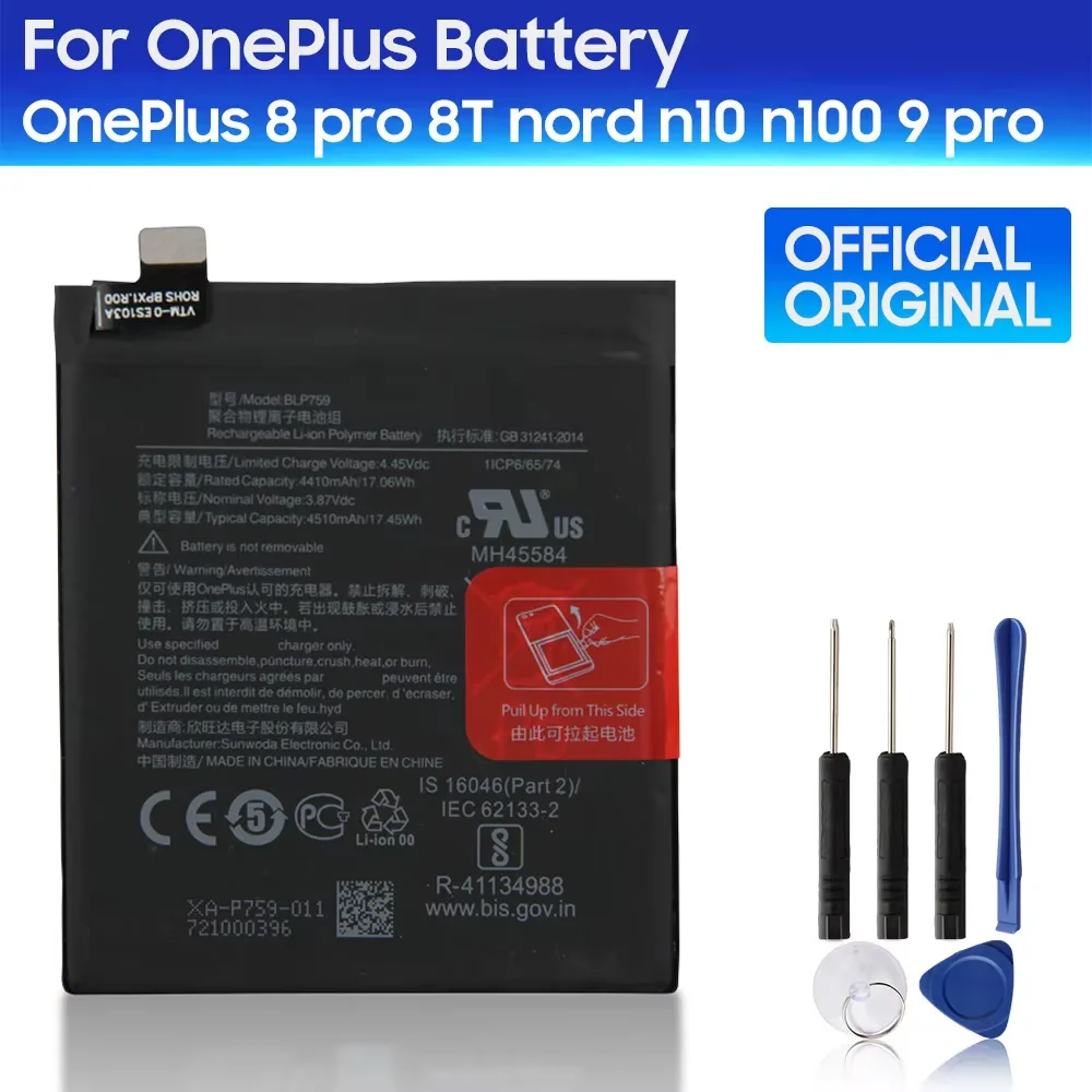 2024 Production Replacement Phone Battery BLP759 For OnePlus 9 9Pro 8Pro 8 8T One Plus Nord N10 N100 1+ 8 9 Pro BLP815