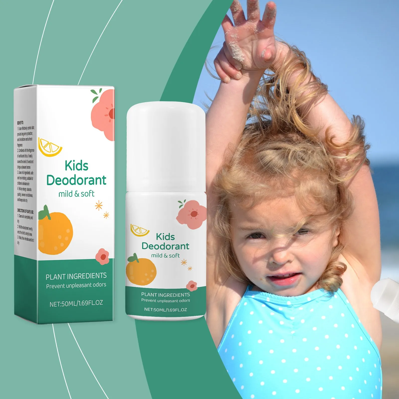 Perfume Fragrance Body Deodorant Kids Citrus Vanilla Roll-On Fragrance Plant-Based Mild Antiperspirant Underarm Odor Removal