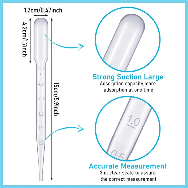 100Pcs 3 Ml Plastic Transfer Pipettes Disposable Calibrated Dropper Pipettes Dropper 6 Inch Droppers for Essential